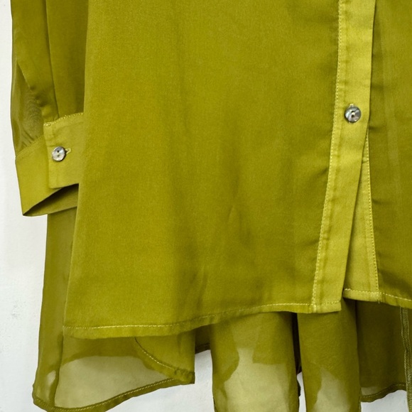 Comfy USA Size Large Green Semi Sheer Swing Button Front Tunic Top Hi Lo - Picture 5 of 8